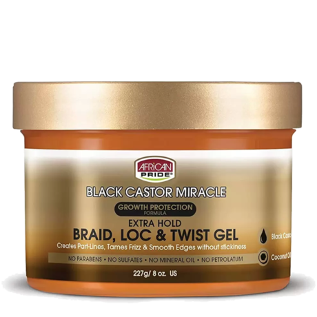 African Pride Black Castor Miracle Extra Hold Braid, Loc & Twist Gel 227gr