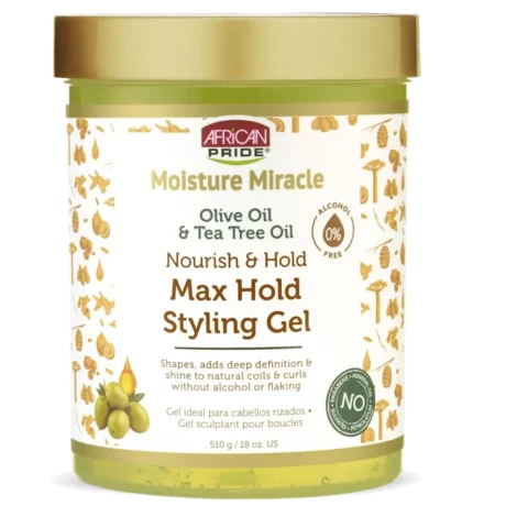African Pride Moisture Miracle Olive Oil & Tea Tree Oil Max Hold Styling Gel 510gr